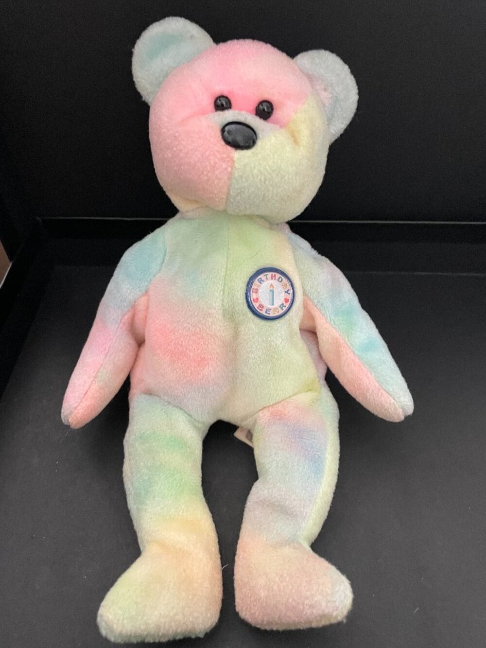 "B.B. the Birthday Bear," a retired Ty Beanie Baby plush toy